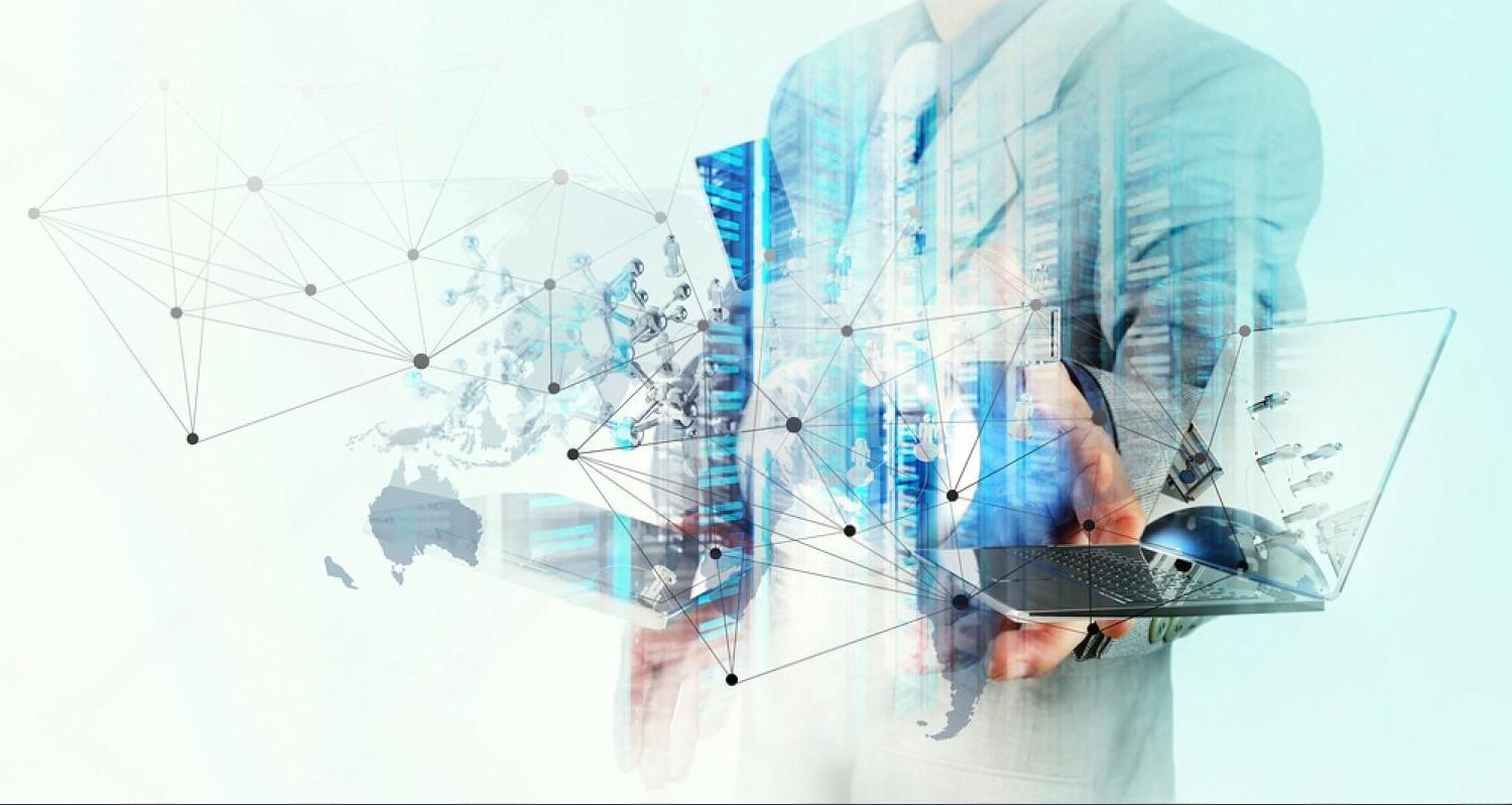 Professional working with cloud-connected devices showing digital transformation in the UAE