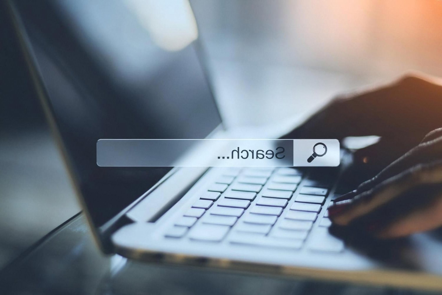 Laptop with a search bar, illustrating checking domain name availability in the UAE
